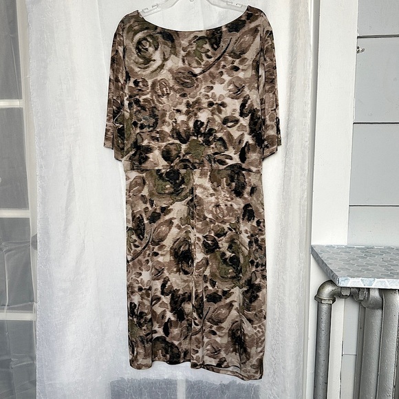 Connected Apparel Elegant Dress Faux Wrap Blurred Camo Print Knee Length - Picture 15 of 16